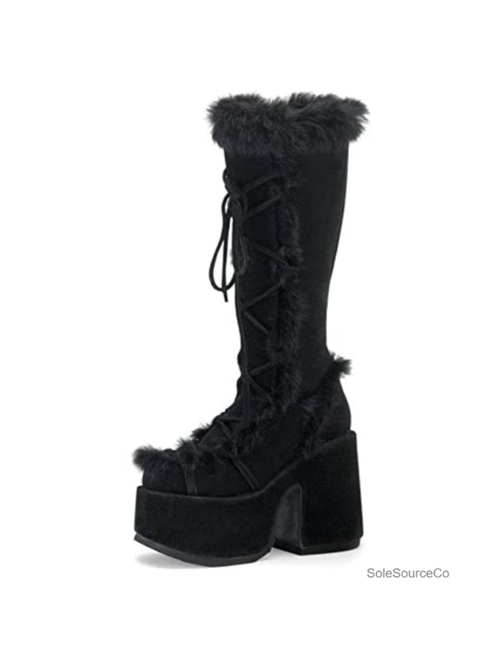 Gothic Knee High Platform Boots Faux Suede Faux Fur Block Heel Winter Wide Calf